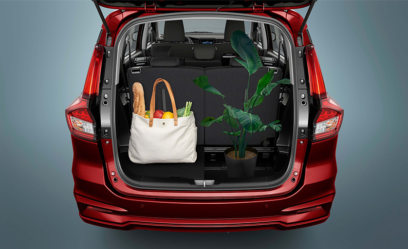 Suzuki-Ertiga-with-a-bag-and-tree-in-luggage-room