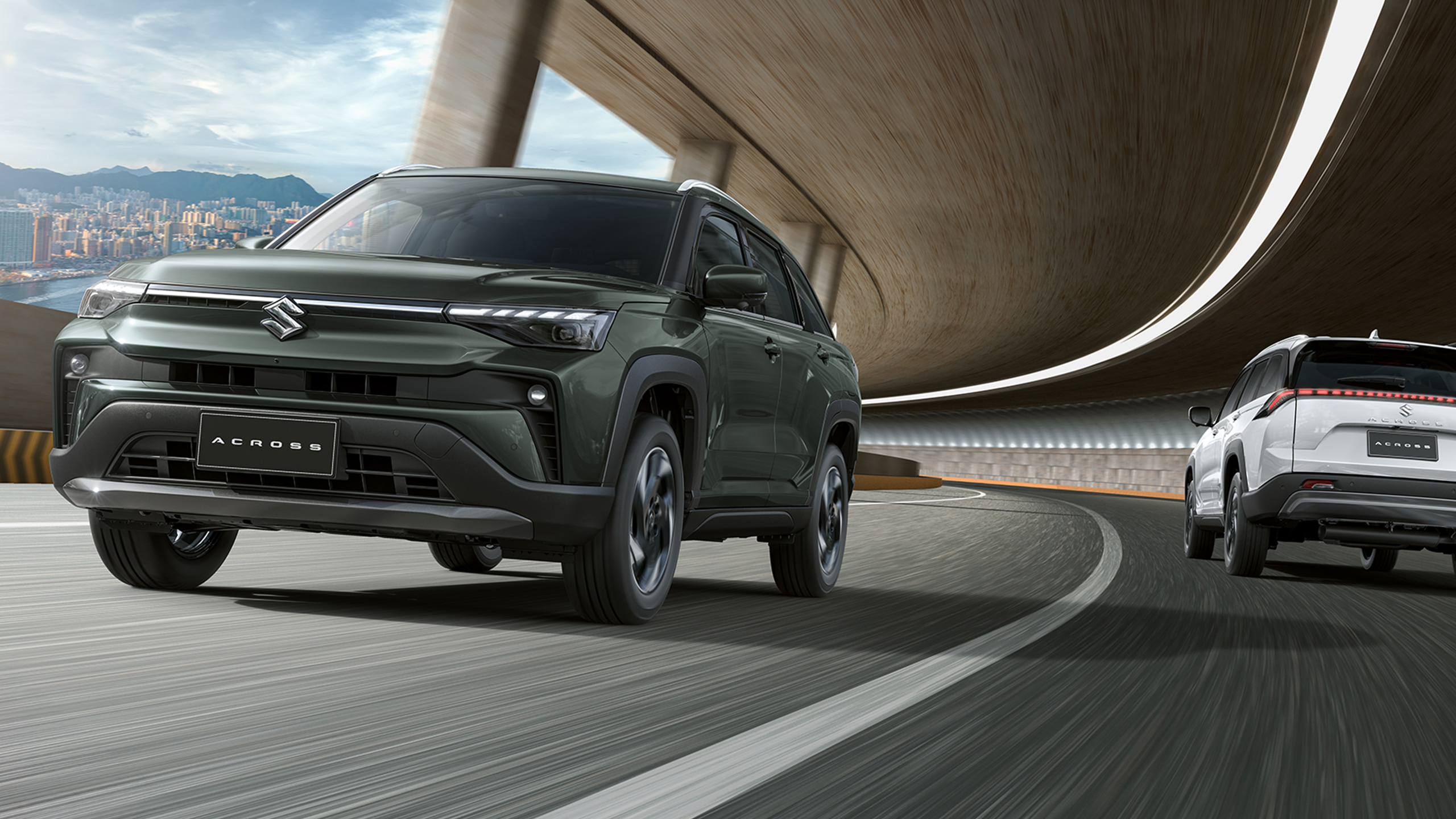 Across-SUV-driving-on-highway-curve