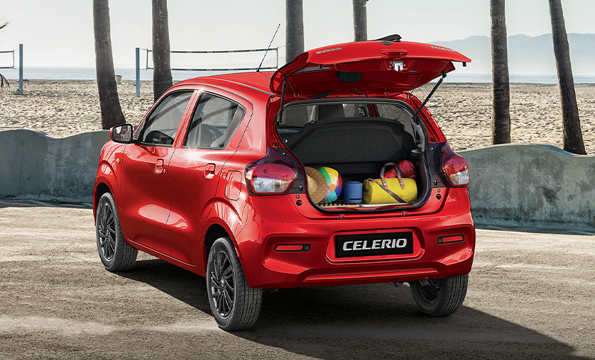 Suzuki-Celerio-with-many-items-in-luggage-room-is-parking-near-beach