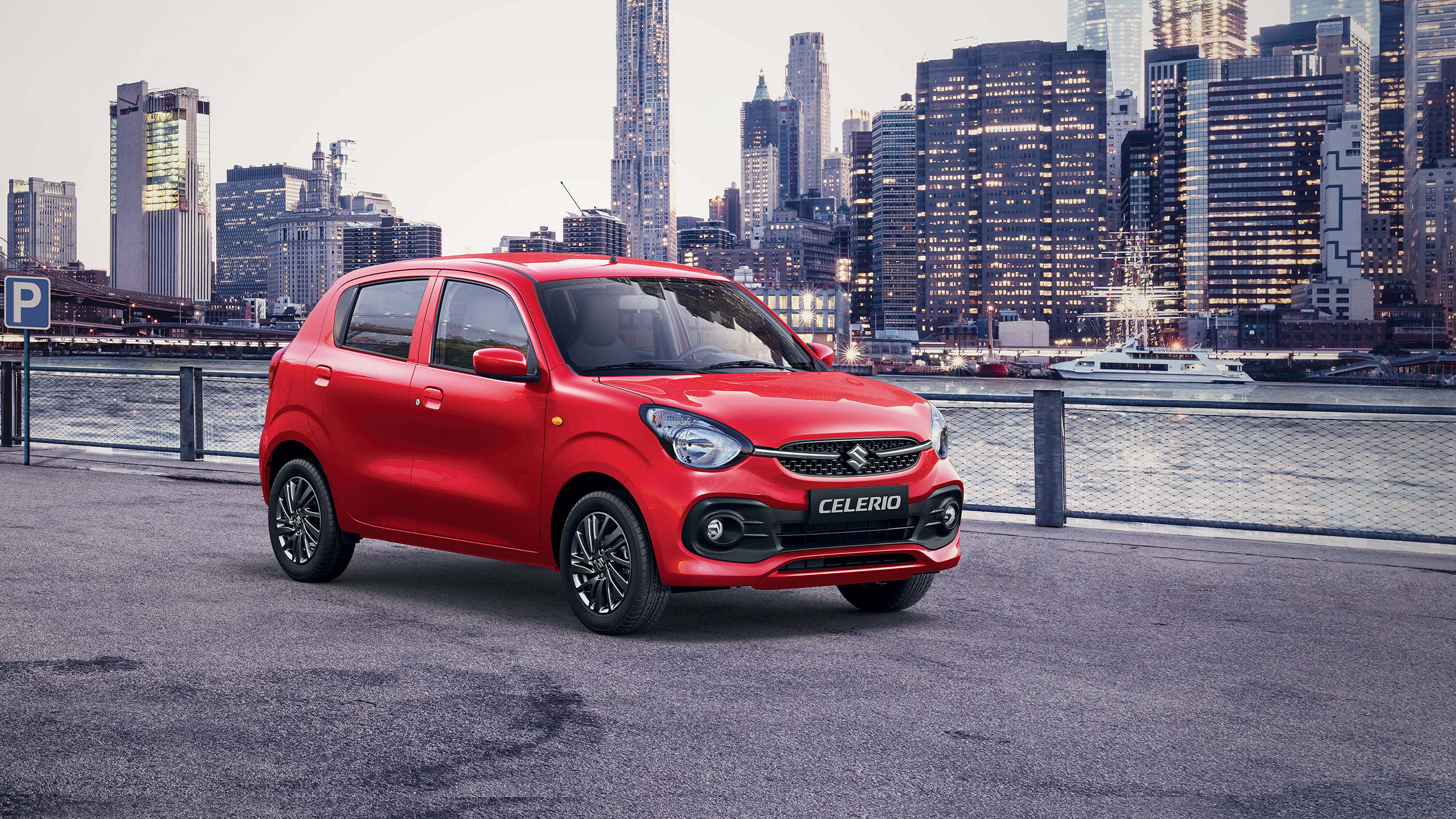 Red-Suzuki-Celerio-parking-near-the-river