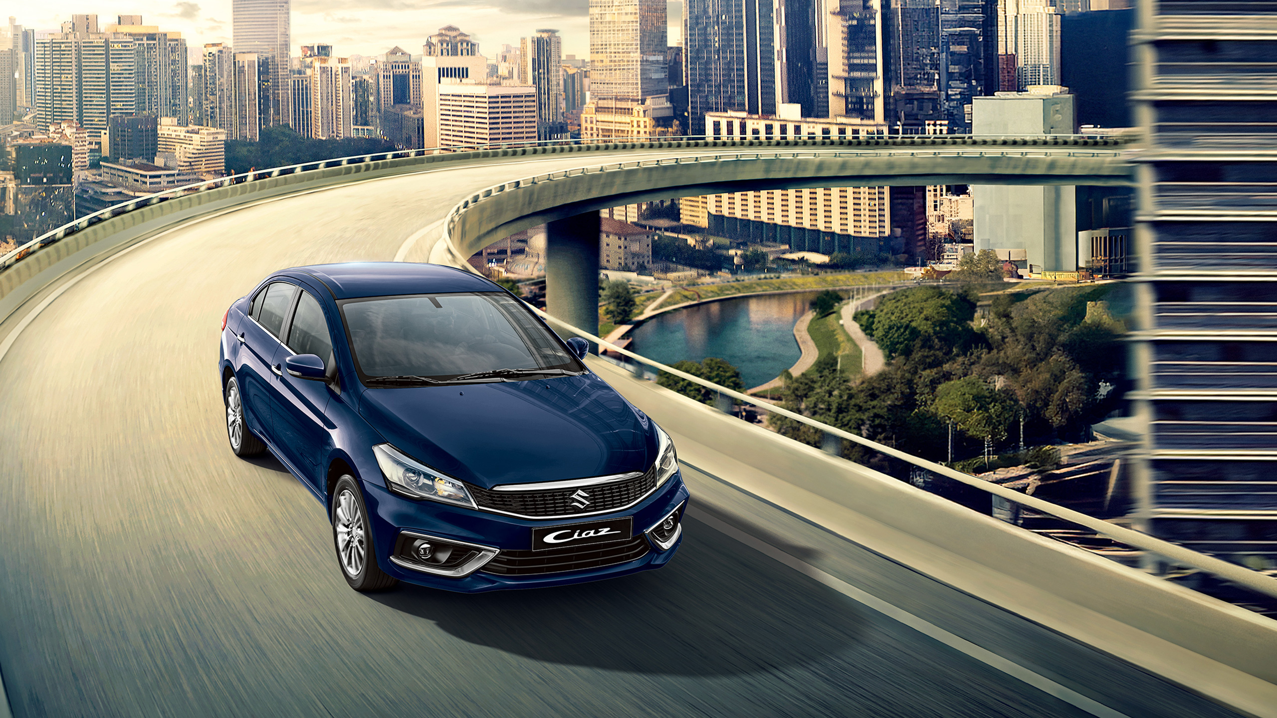 Front-bird-eye-view-of-Ciaz-driving-on-highway