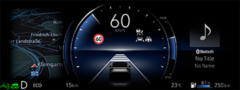 suzuki-e-vitara-meter-display--in-classic-mode-showing-speed-navigation-and-media-information