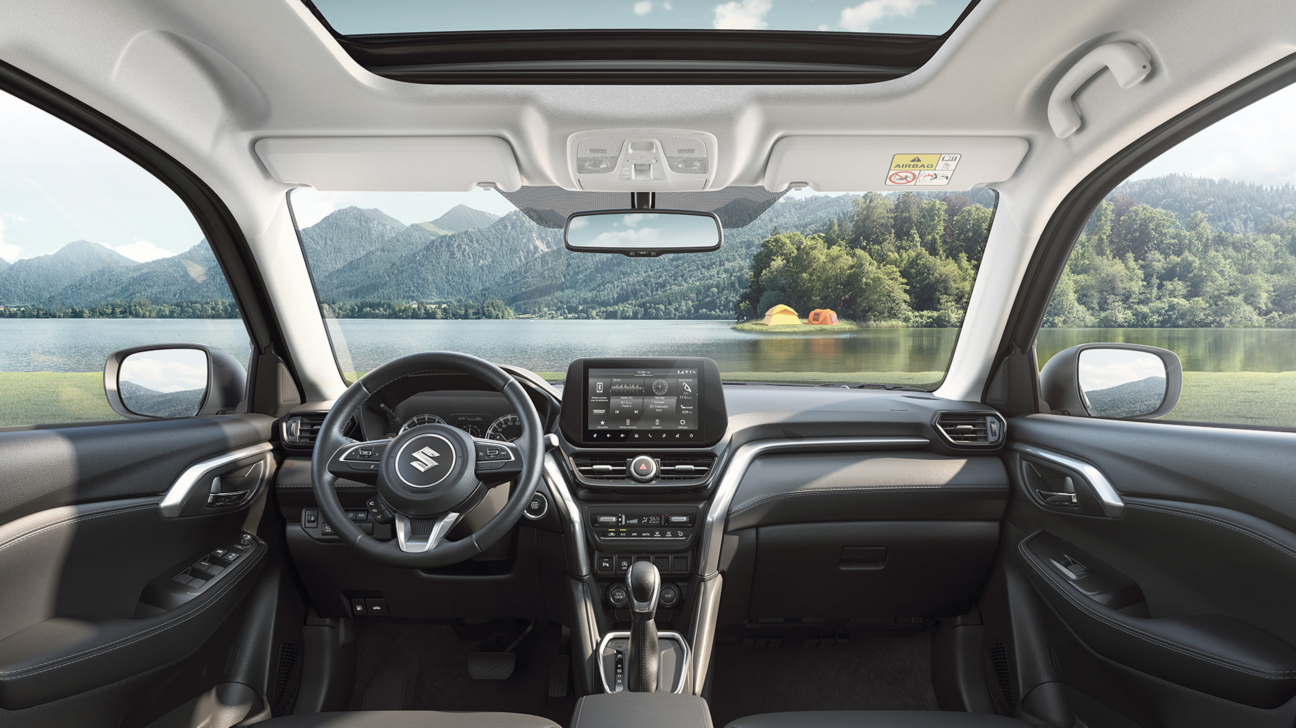 Grand Vitara interior lake view from the windows