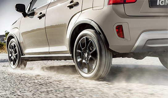 Rear-close-look-of-Ignis-tyre-on-rough-road