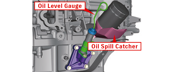 Oil spill catcher & oil level gauge