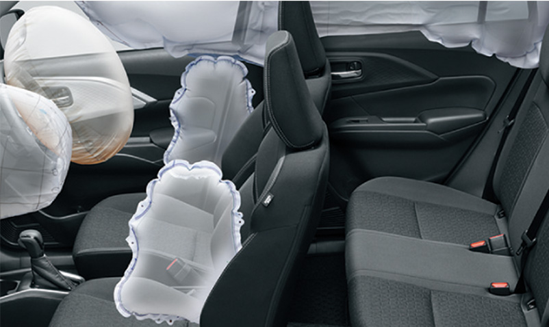 Image of car interior during airbag deployment (model: Swift)